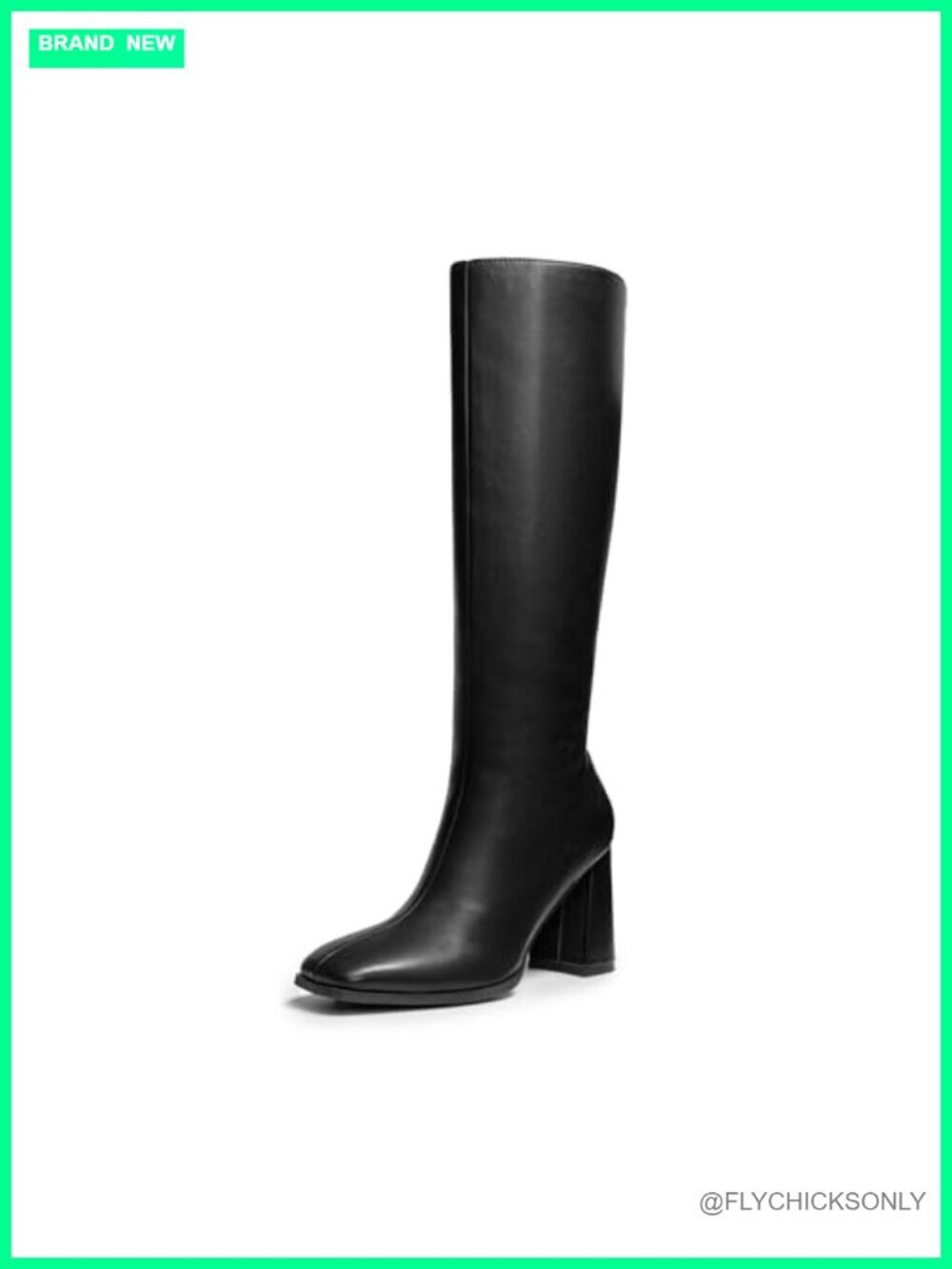 Knee High Boots Square Toe Chunky Heel Faux Leather Side Zipper